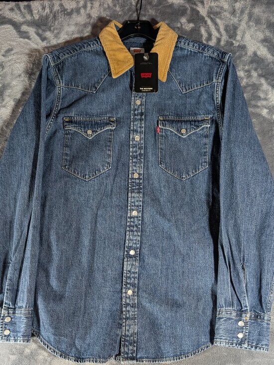 Levi's Other - NWT Levis The Western Standard Fit Denim Pearl Snap Shirt Corduroy Collar S Blue